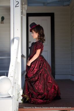 Custom Made Silk And Taffeta Child Girls Victorian Costume Dress Gown Burgundy