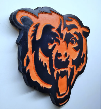 Custom Made Chicago Bears Bear Logo 3d Engraved And Hand Painted Wood Wall Hanging Sign