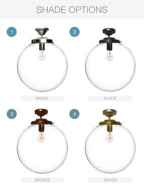 Custom Made 16" Clear Blown Glass Globe Flushmount Light- Brass