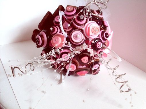 Custom Made Pink And Brown Buttons Bridal Bouquet