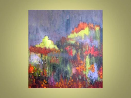 Custom Made Original Abstract Garden Painting -18"X18" Green Grey Red Orange Flowers Painting