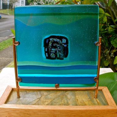 Custom Made Table Sculpture Of Fused Glass - I Luna, Up Above