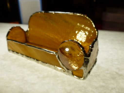 Custom Made Amber Brown Stained Glass Business Card Holder