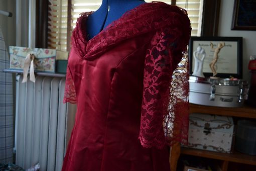 Custom Made Red Satin And Lace Dress