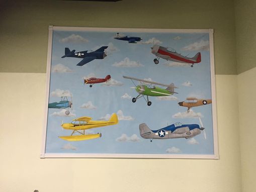 Custom Made Vintage Airplane Mural On Canvas 6' Tall By 8' Wide
