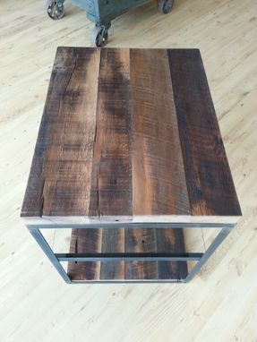 Custom Made Reclaimed Hardwoods In A Steel Frame W/ Glass Shelf End Table