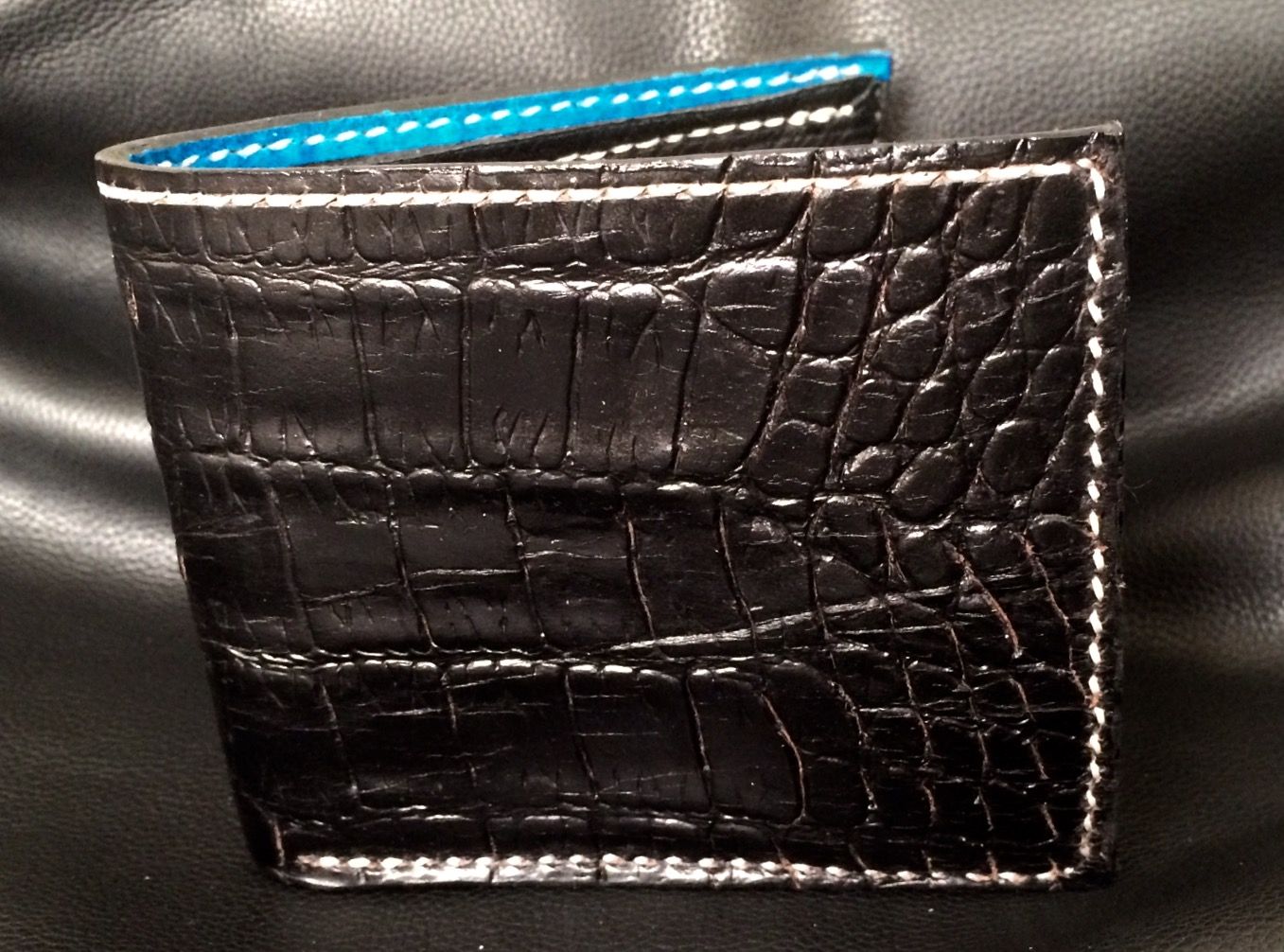 Custom hand sewn leather wallet bifold hand painted in bold colors