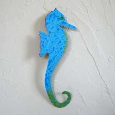 Custom Made Handmade Upcycled Metal Turquoise Seahorse Wall Art Sculpture