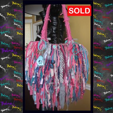 Custom Made Peace Fringe Handbag Bright Colored Pinks And Blues,Recycled Upcycled,Custome Made,Funky Hippie