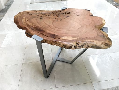 Custom Made Induatrial-Chic Burl-Top Side Or Sofa Table
