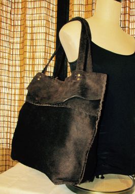 Custom Made Large Nubuck Leather Dark Brown Tote Bag Boho Western