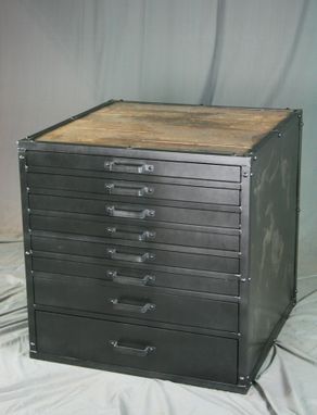 Custom Made Vintage Flat File Cabinet, Industrial Lateral/Horizontal Drawers, Architect, Blue Print Filing