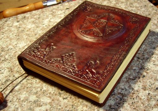 Custom Made Hand Tooled Leather Pentagram Blank Book - Book Of Shadows