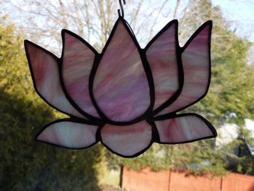 Custom Made Iridescent Pink Stained Glass Lotus Flower