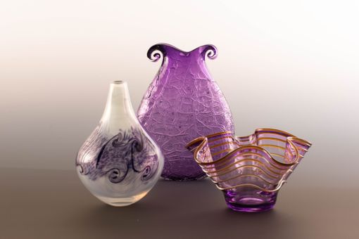 Custom Made Bluish Amethyst Vases, Bowls, And Bottles - Hand Blown Glass