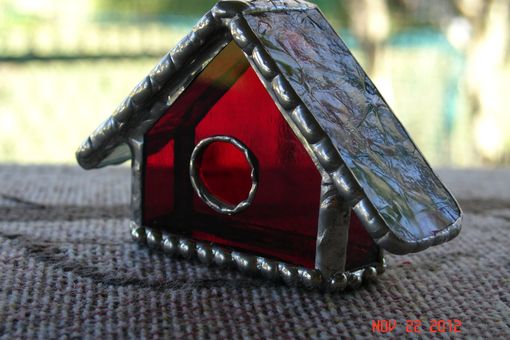 Custom Made Empty Nest Bird House Ornament In Stained Glass