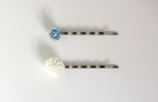 Custom Made Hair Pin With Blue Flower Cabochon