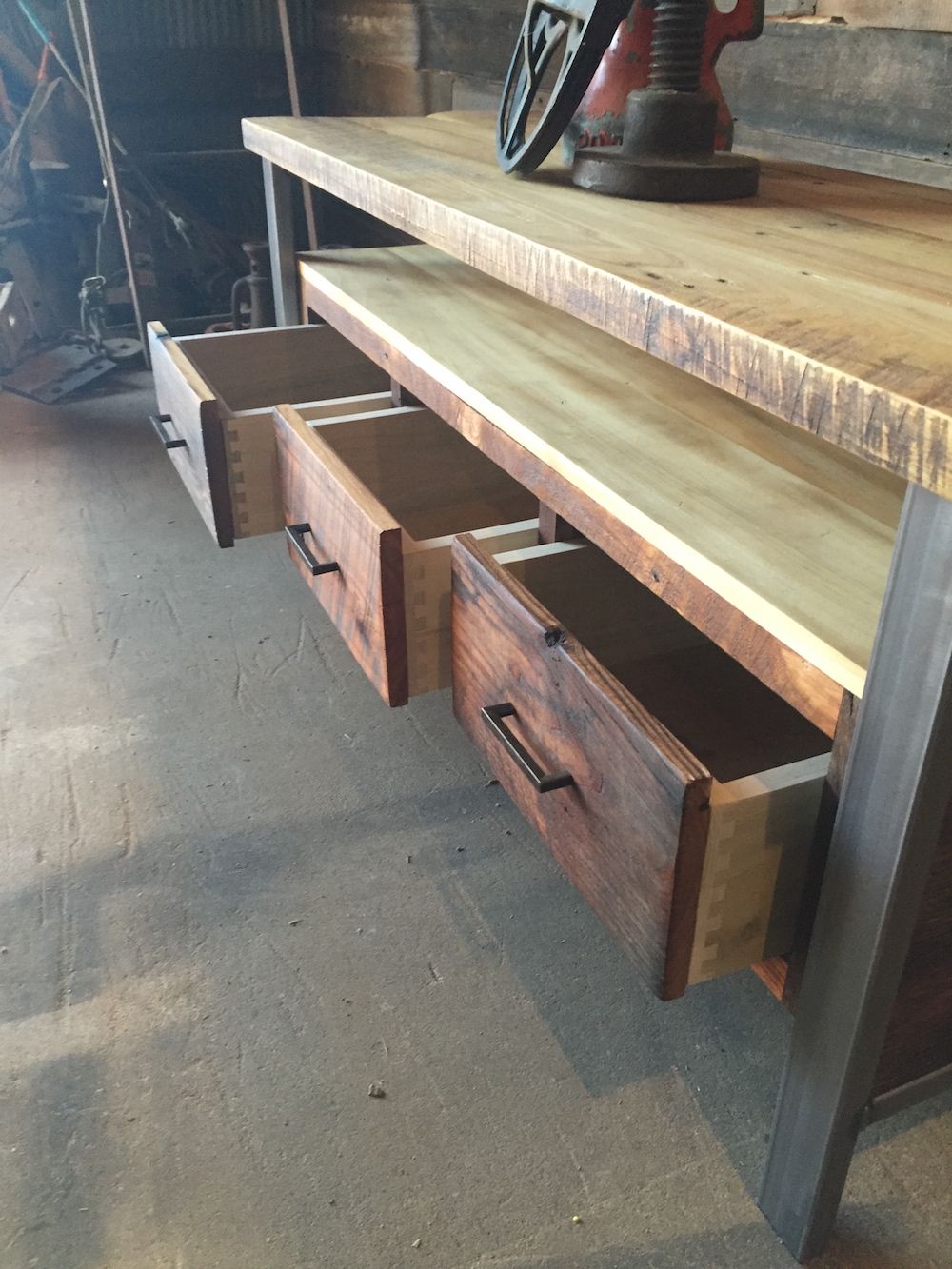Custom Reclaimed Wood Media Console With Steel Legs by what WE make