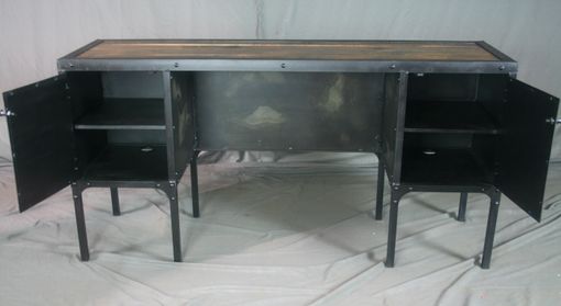 Custom Made Vintage Industrial Desk With Side Cabinet Storage - Vanity