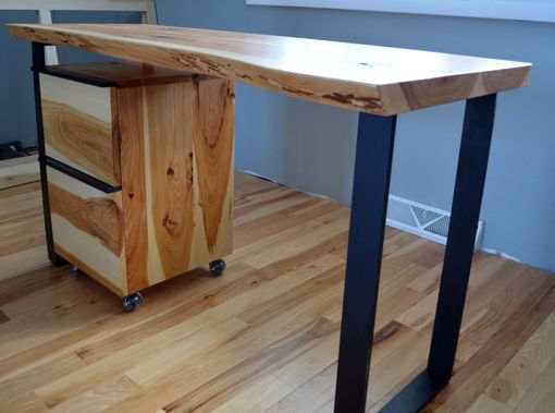 Custom Made Rustic Hickory And Steel Desk With A Natural Edge