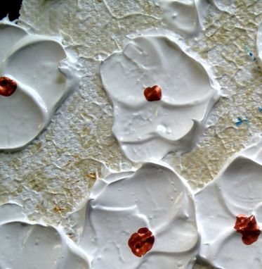 Custom Made Original Abstract Tree Painting, Textured Cherry Blossom Flowers, Abstract Metallic White Impasto