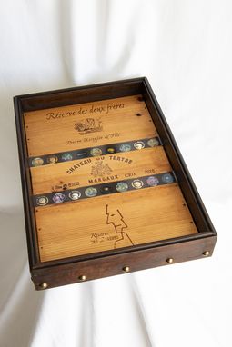 Custom Made French Wine Crate Panels With Champagne Caps In Resin