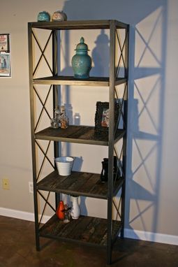 Custom Made Reclaimed Wood Shelving Unit. Industrial Bookcase. Vintage Style Shelving Unit.