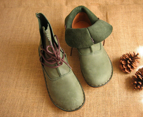 Custom Made Handmade Green Shoes,Ankle Boots,Oxford Women Shoes