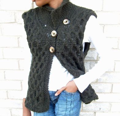 Custom Made The Textured Cabled Open Vest With Matching Hat / Original Design Collection - On Sale Now