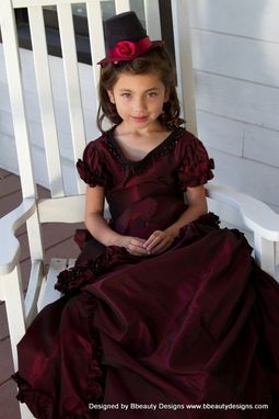 Custom Made Silk And Taffeta Child Girls Victorian Costume Dress Gown Burgundy