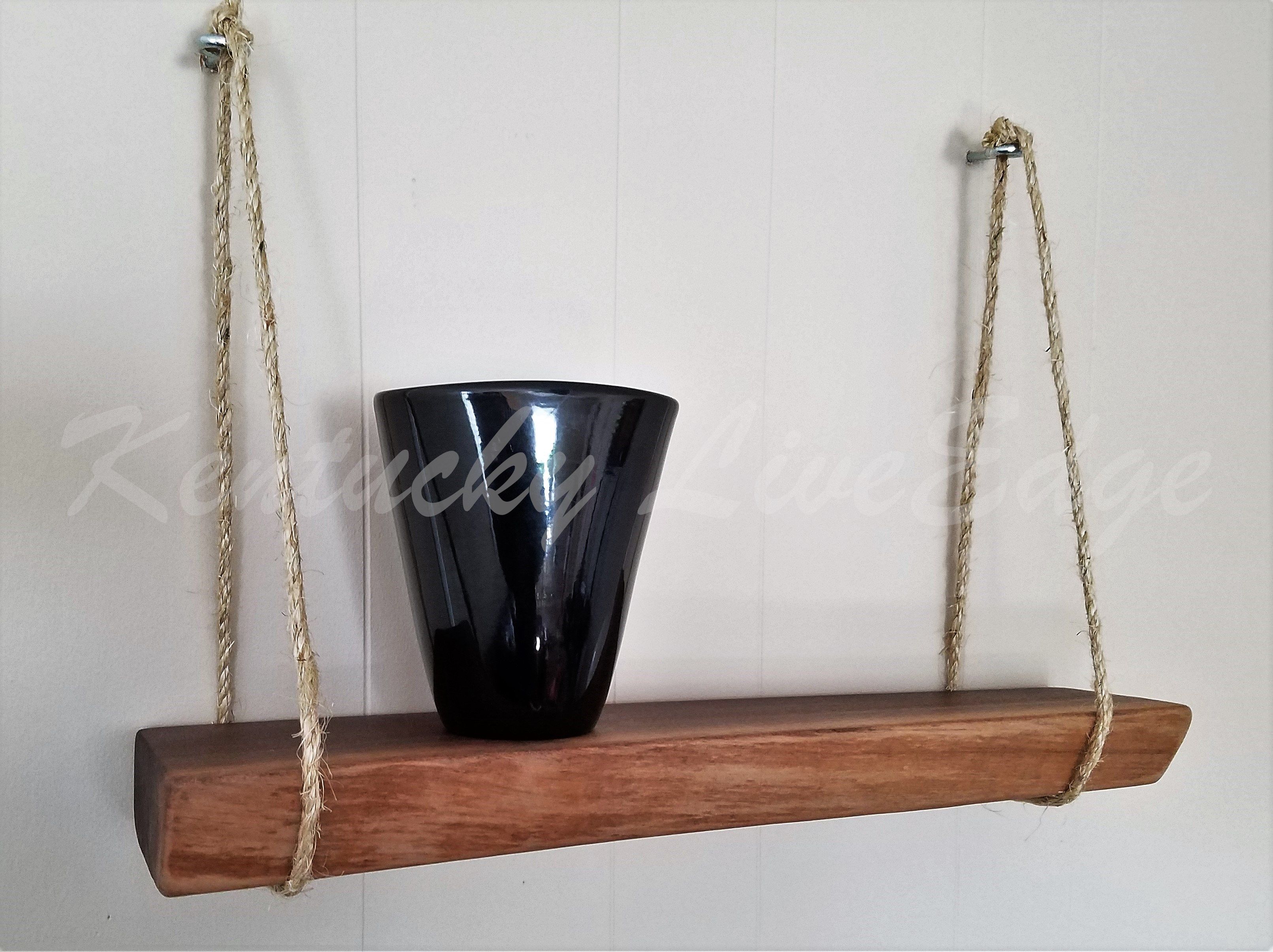 Hand Made Natural Wood Shelf Hanging Shelf Live Edge Shelf Walnut