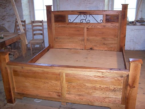Custom Made Reclaimed Wood And Hand Forged Wrought Iron Accents Craftsman Style Platform Storage Bed
