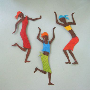 Custom Made Metal Art Wall Sculpture Caribbean Dancer Upcycled Metal Wall Decor Red Orange