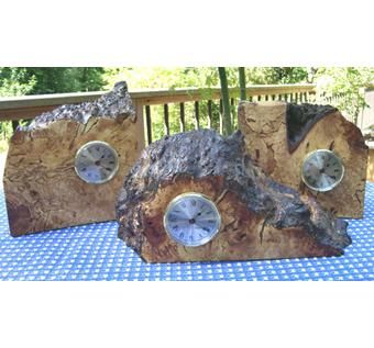 Custom Made Madrona Burl Mantle Clocks