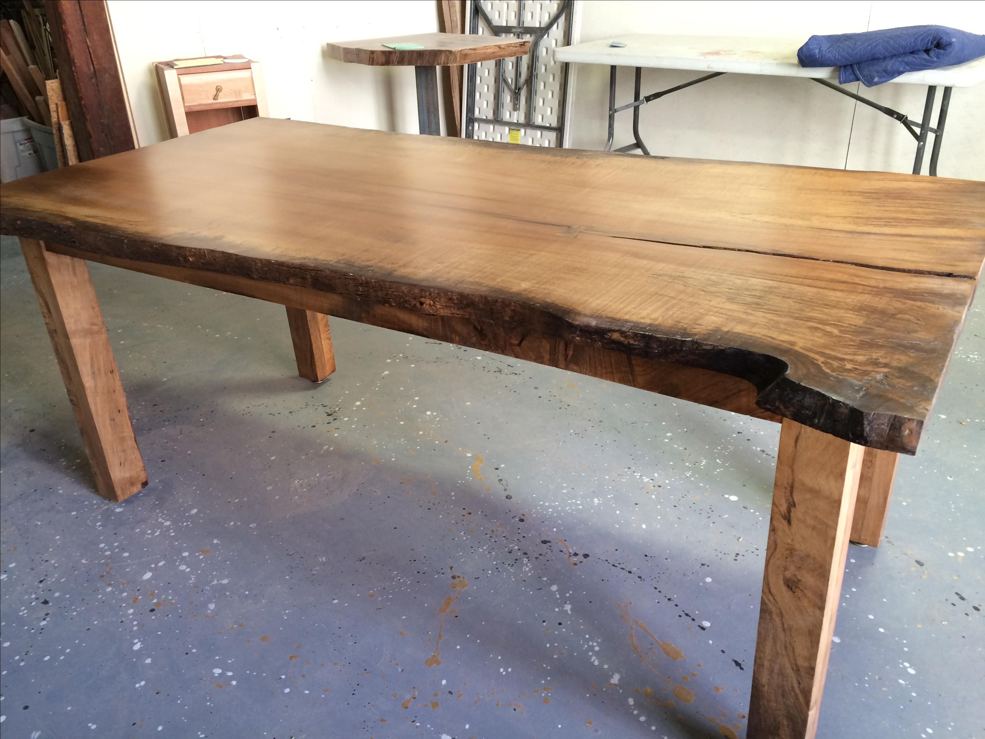 Hand Crafted Live Edge Slab Tables, Custom Built, Metal And Wood Leg