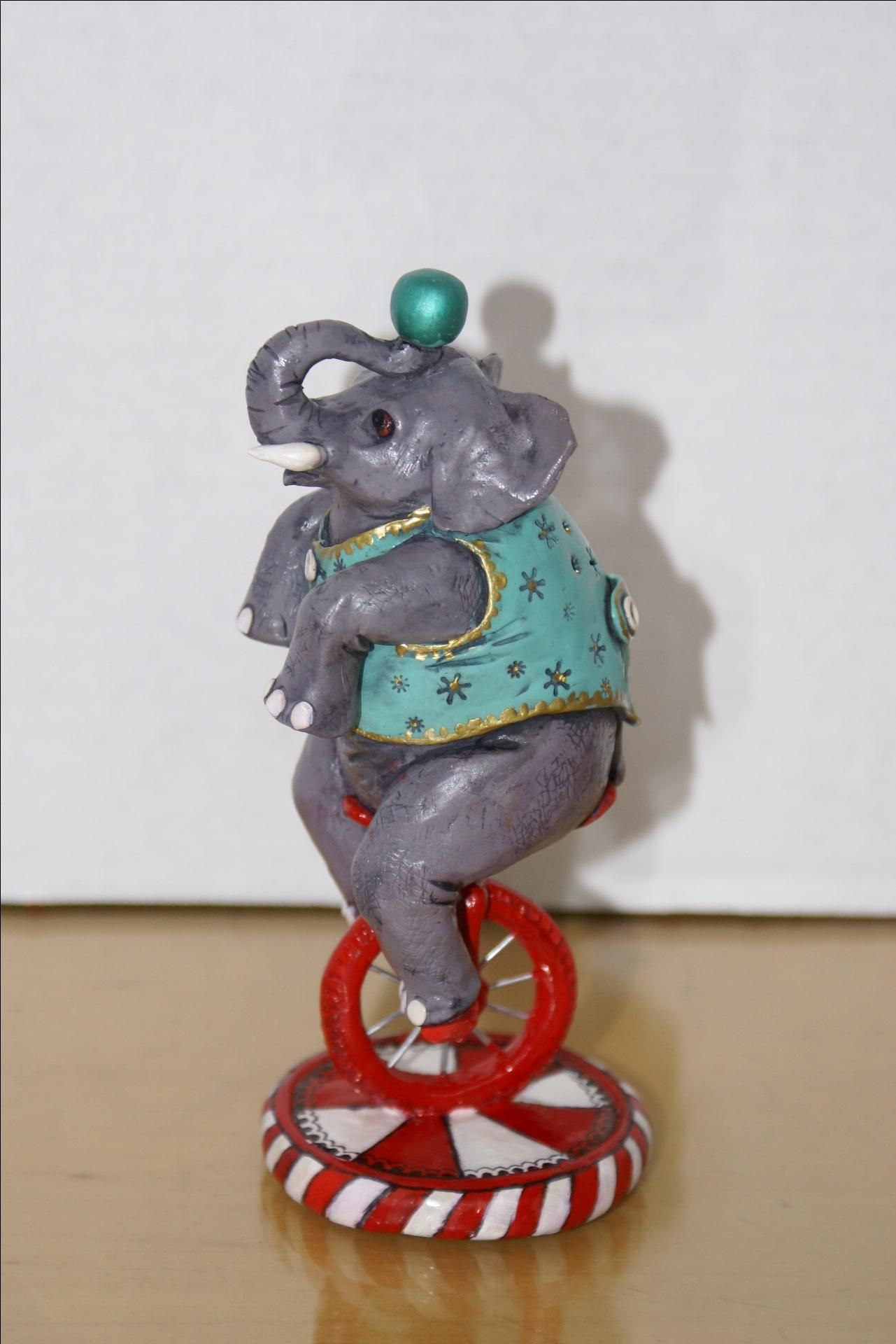 Hand Made Hand Sculpted Polymer Figurine Of Circus Elephant In Teal On ...