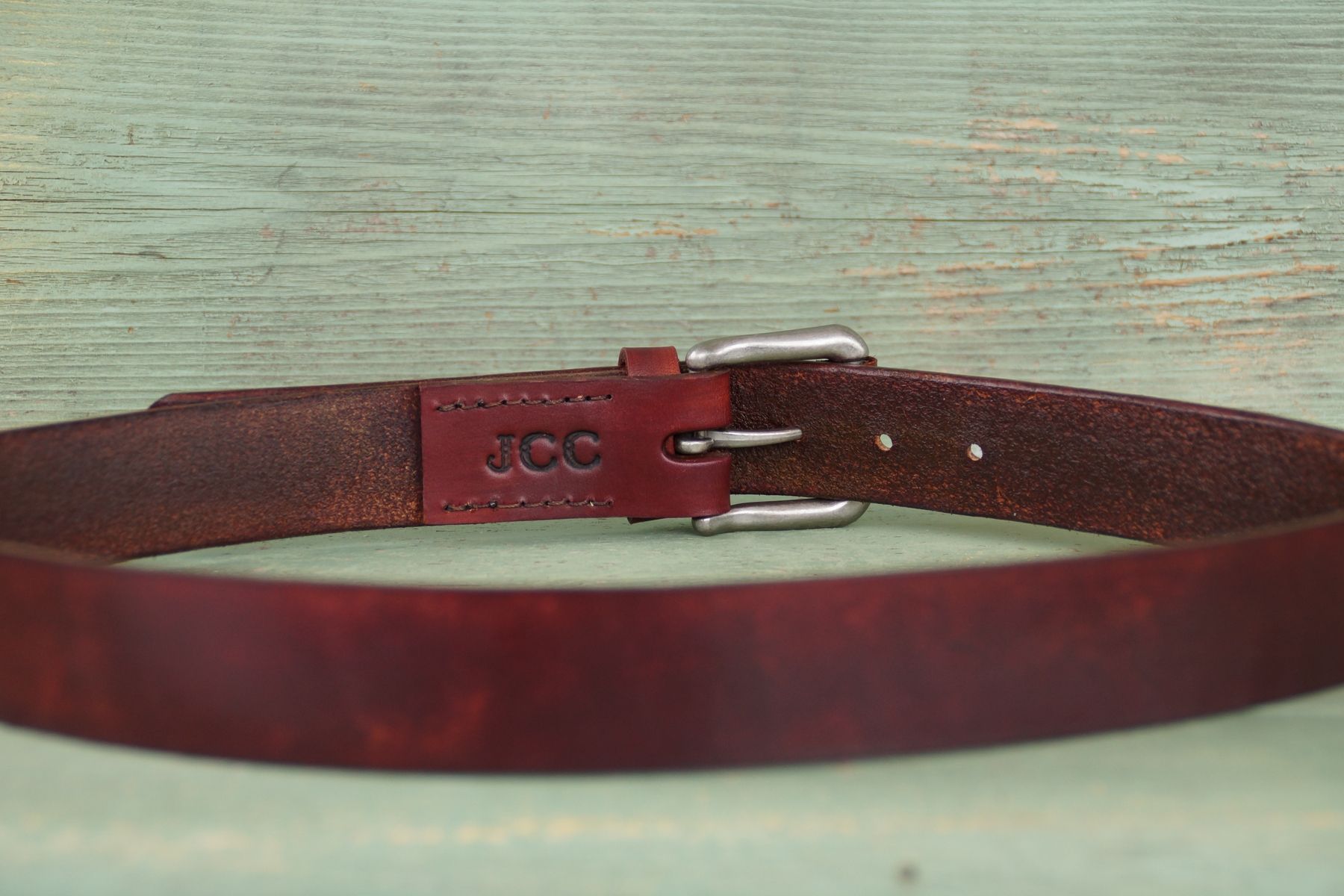 Buy Hand Crafted Rustic Leather Belt With Initials, made to order from Ozark Mountain Leather