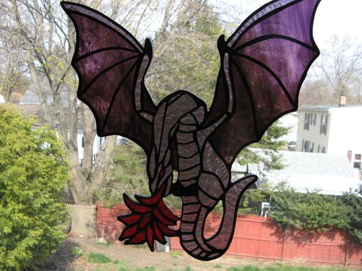 Custom Made Deep Purple Stained Glass Fire-Breathing Dragon