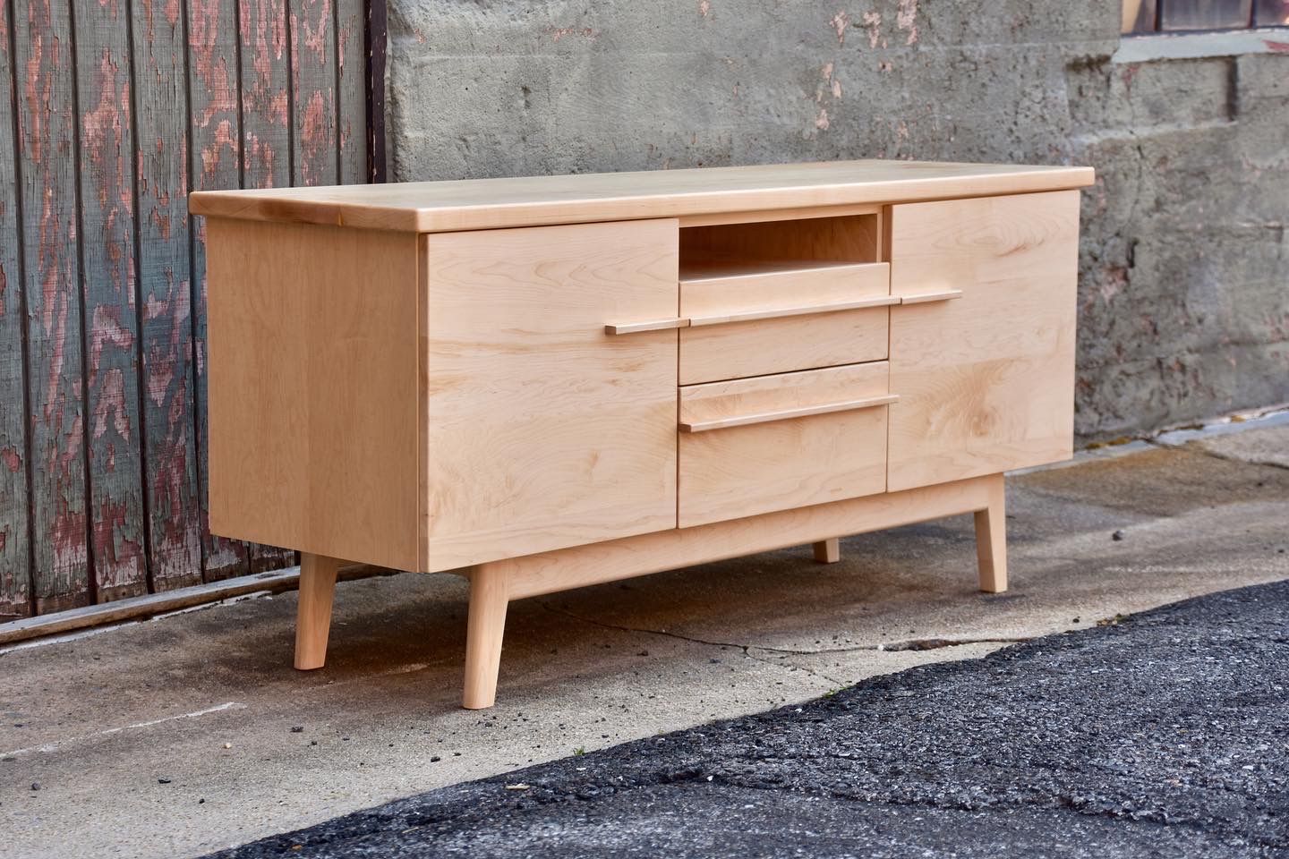 Hand Made Enclosed Tv Stand With Doors, Drawers, And Open Shelving. by Mark Palmquist Design