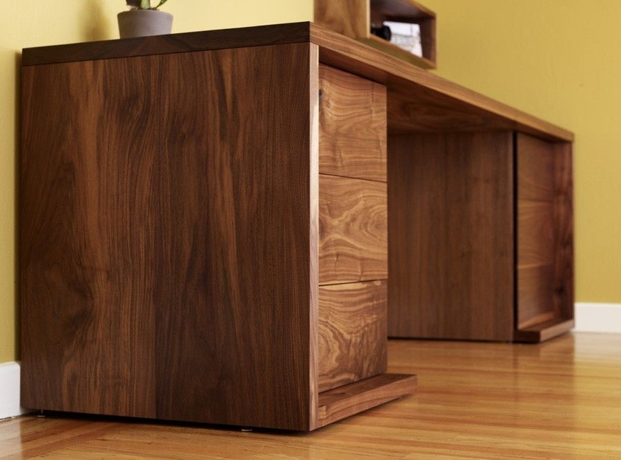 Custom Walnut Desk, Shelves And Stools by Anand Gowda Design