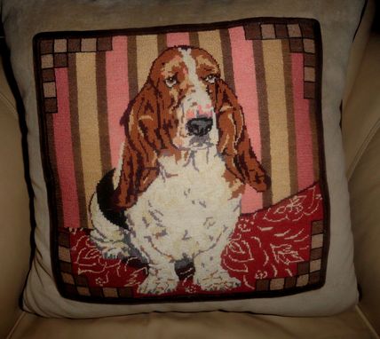 Custom Made Basset Hound Needlepoint Pillow