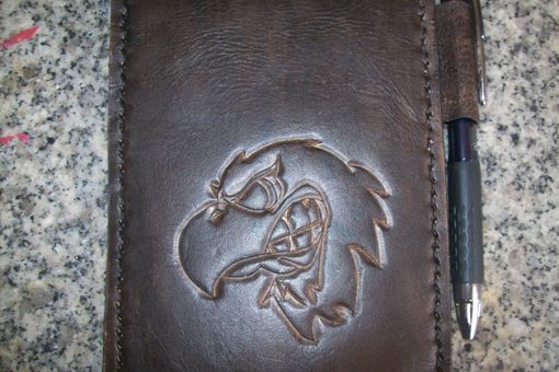 Custom Made Custom Leather Notebook With Eagle Head Design In Bison Brown
