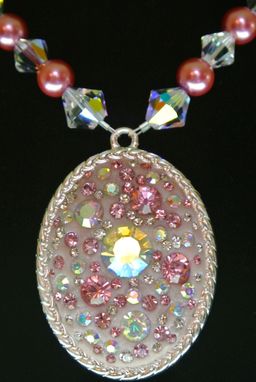 Custom Made Swarovski Crystal Chatons In Crystal Clay Oval Silver Pendant With Swarovski Crystal Beaded Necklace