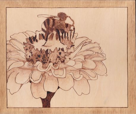 Custom Made Flower With Bee Pyrography