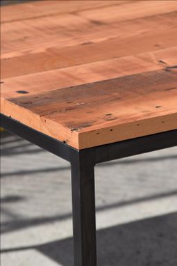 Custom Made Industrial Reclaimed Wood Table With Blackened Steel Base