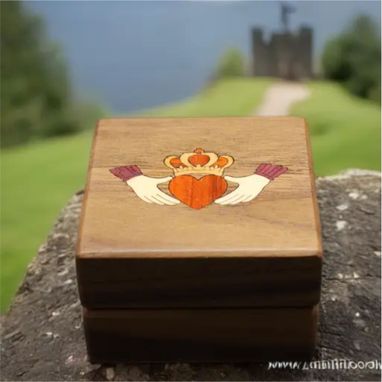 Custom Made Inlaid Claddagh Engagement Ring Box With Free Engraving And Shipping. Rb-62