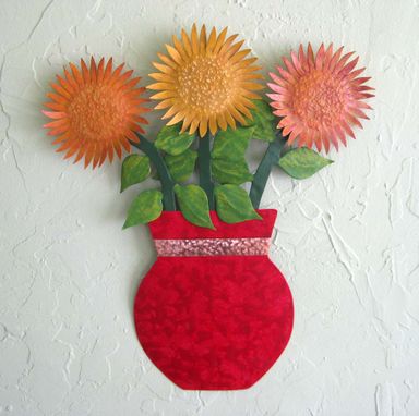 Custom Made Metal Sunflower Wall Art Sculpture Floral Art Home Wall Decor Vase