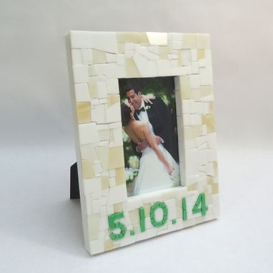 Custom Made Mosaic Date Frame In White And Green