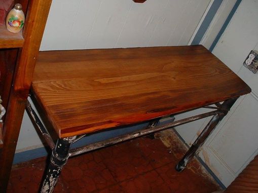 Custom Made Sofa Foyer Or Accent Table Salvaged Base Cypress Top Live Edges