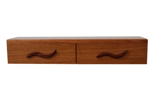 Custom Made 2 Drawer Floating Shelf | Solid Cherry Wood | Hand Carved Bubinga Drawer Pulls